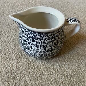 Polish Pottery pitcher —black lace design